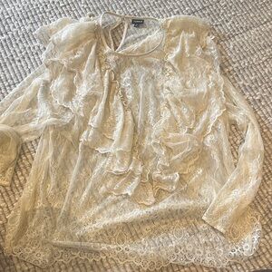torrid Ivory Lace Ruffle Long-Sleeve Blouse
